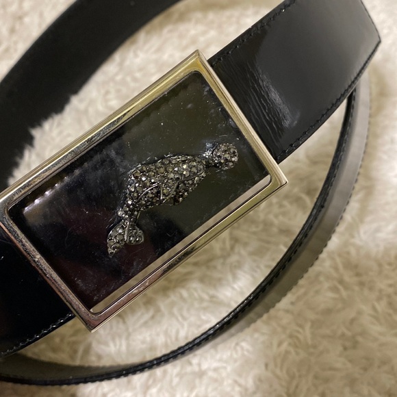 Gianni Versace Italy patent black leather woman’s rhinestone belt vintage - Picture 7 of 7